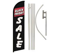 Black Friday Saldi Nero Windless Banner Bandiera & 4.9m Asta Kit / Terra Punta