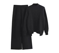 Black Friday Tuta Maglia Donna Completa Elegante Set Tute In Maglia Due Pezzi Set Coordinato Tuta Casual Lavorati Maglione a Maniche Lunghe Pullover Top e Pantaloni a Gamba Larga Completi Invernale