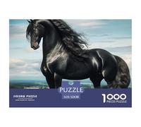 Black Friesian Horse Premium Cardboard Material Precise Interlocking Pieces, Ideal Brain Game for Relaxation, Stress Relief And Daily Leisure 52x38cm/1000pcs