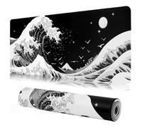 Black Gaming Laptop Mouse Pad,Sea Wave Big Mice Pads PC Keyboard Waterproof and Non-Slip 31.5" x 11.8" 0.12" Thick XL,XXL Rubber Table Mat, Kanagawa Surfing and Japanese Mouse Pads