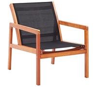 Black Garden Chair Solid Eucalyptus Wood with Textilene Fabric, Outdoor Patio Furniture for Garden Balcony Terrace, Weather-Resistant Durable Comfortable Lounge Chair with Armrests, Max Load 110kg