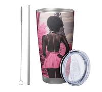 Black Girl con coperchio e cannuccia Bicchiere Torre Eiffel Bella donna nera Foresta Design moderno Rosa nera termica in metallo Refrigeratore lattine senza fuoriuscite Scuola College presepe Doppia