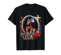 Black Girl Flag Melanina Afro 4 luglio God Bless the USA Maglietta