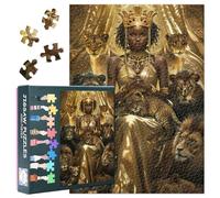 Black Girl Jigsaw Puzzle per adulti, 1000 pezzi, bella donna africana in un vestito d'oro con una corona d'oro, circondato da leone, puzzle 50x70 cm