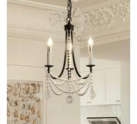 Black Gothic Crystal Pearl Decor Rustic French Country Chandelier Farmhouse Foyer Pendant Light Kitchen Island Hanging Lamp for Girls Bedroom Living Dining Room