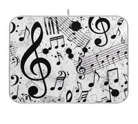Black Grunge - Tappetino scolapiatti bianco con note musicali per bancone della cucina, tappetino scolapiatti reversibile assorbente tappetino da cucina, 40,6 x 45,7 cm