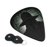 Black Hat Dark Side Hacker - Confezione da 6 plettri per chitarra con porta plettri in pelle, portachiavi, custodia per plettro, arte astratta, per chitarra elettrica acustica, ukulele, 0,71 mm