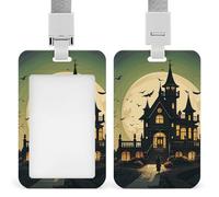 Black Haunted Mansion, porta badge verticale professionale con cordino impermeabile per carta d'identità per ufficio, porta carte d'identità trasparente, per infermiere, dottori, insegnanti