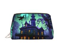 Black Haunted Mansion - Trousse da viaggio in pelle di alta qualità, con tasca portatile impermeabile, borsa per il trucco aperta e piatta, Oro, taglia unica