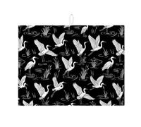 Black Heron - Tappetino scolapiatti per bancone della cucina, tappetino assorbente per scolapiatti con gru bianca, tappetino scolapiatti in microfibra stile vintage naturale, per proteggere bar, 45 x