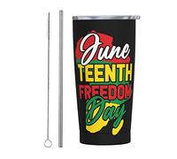 Black History Month Juneteenth Afroamericano 19 giugno 1865 Bicchiere con coperchio e cannuccia Bicchiere da 20 once in acciaio inossidabile con isolamento sottovuoto Tazze da caffè riutilizzabili Ta