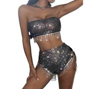 Black Hollow Due Pezzi Con Glitter Strass Decorazione Confortevole Bandeau Tube Per Donna Alla Moda