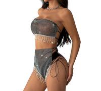 Black Hollow Due Pezzi Con Glitter Strass Decorazione Confortevole Bandeau Tube Per Donna Alla Moda