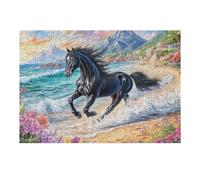 Black Horse Galloping on Flowered Shore Puzzle 300 Pezzi Gioco Educativo Intelligente Per Ragazzi Creatività E Logica Idea Regalo Natale Per Famiglia 300 PCS