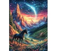 Black Horse in Moonlight Valley Puzzle 300 Pezzi Sfida Intellettuale Avanzata Rompicapo Per Menti Acute Esercizio Cerebrale Stimolo Mentale Regalo Per Person 300 PCS