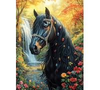 Black Horse in Waterfall Garden Rompicapo 1000 Pezzi Per Regalo Di Anniversario Cartone Rigido Per Coppie Fantástico Cuento De Hadas Animal Incastro Perfetto Per Serate in Casa Edizione Esclusiva Da P
