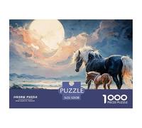 Black Horse with A White Mane 1000 Pezzi Cartone Robusto Puzzle Wild Beast Sfida Unica Gioco Creativo Puzzle Per Adulti E Bambini 52x38cm/1000pcs
