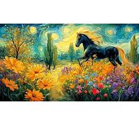 Black-horse-with-golden-tack-galloping-through-a-colorful-forest 1000 pezzi Puzzle Carta riciclata Sfida di gioco educativo Regalo divertente & Attività in casa per adulti e bambini 38x26/1000 pezzi