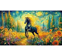 Black-horse-with-golden-tack-galloping-through-a-colorful-forest Puzzle per adulti 1000 pezzi Bellissimo puzzle decorativo Stimolante per relax e decorazione murale perfetta 70x50/1000 pezzi