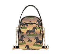 Black Horses Grass Sunset Borsa a tracolla singola da donna con tracolla a catena portafoglio borsa per telefono stampa floreale borsa a tracolla da donna, 15 cm × 21,1 cm × 7,9 cm