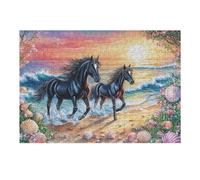 Black Horses Running on Seashell Shore Puzzle 300 Pezzi Educativo Premium Per Ragazzi Intelligenza Creativa Idea Regalo Natale E Pasqua 300 PCS