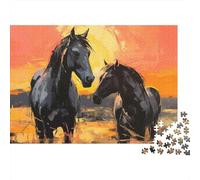 Black Horses Sunset 100% Recycled Cardboard Black Horses at Sunset 1000 Piece Jigsaws for Adults Brain Development Classic Games 70x50cm/1000pcs