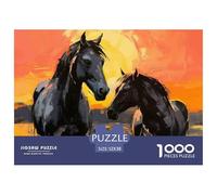 Black Horses Sunset Durable Interlocking Pieces Fun Hobby for Spare Time, Evenings, Weekends And Holiday Breaks 52x38cm/1000pcs