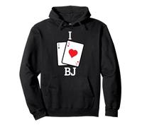 Black Jack I Love BJ Divertente Gioco d'azzardo Casino Felpa con Cappuccio