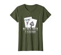 Black Jack Legend | Gioco D'Azzardo di Carte | Casino Maglietta, Donna, Oliva, L