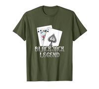 Black Jack Legend | Gioco D'Azzardo di Carte | Casino Maglietta, Uomo, Oliva, L