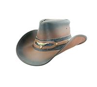 Black Jungle Ontario Outdoor Western Cappello in Pelle Australia Cowboy Cappelli in Pelle Cappello da Equitazione Unisex (L, StoneWashed/Nero)