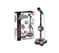 (Black) Kids Karaoke Machine with Microphones and Adjustable Stand, Music Sing Along with Flashing Stage Lights and Pedals for Fun Musical Effect