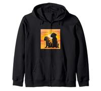 Black Lab Cuccioli Tropical Beach Tramonto Cielo Dorato Felpa con Cappuccio