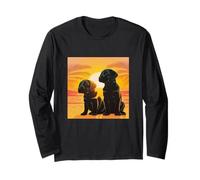 Black Lab Cuccioli Tropical Beach Tramonto Cielo Dorato Maglia a Manica