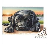 Black Lab Dog Resting Adult Jigsaw Puzzle: Black Dog Lying on Ground Educational Game Decompression for Adults Teens & Home Decor 38x26cm/1000pcs