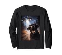 Black Lab Dog Selfie Alien UFO Abducti0n Foresta Spazio Scena Maglia a Manica