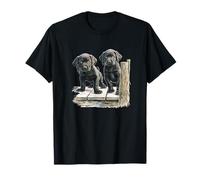 Black Lab Puppies Dock Duo Cute Labrador Art Maglietta