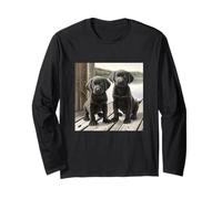 Black Lab Puppies Dock Lake, Simpatica Opera d'Arte Labrador Retriever Maglia a Manica