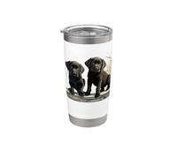 Black Lab Puppies Duo Rustic Dock Grano Erba Art Bicchiere termico in acciaio inox doppia parete
