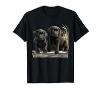 Black Lab Puppies Duo Rustic Dock Grano Erba Art Maglietta