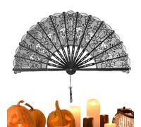 Black Lace Fan, Halloween Black Hand Fans, 19.69x10.63 Inches Wedding Decoration, Elegant Dancing Party Props for Family Friends Girls Daughter Granddaughter Costume Accessory and Event Display