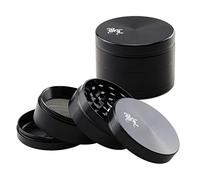 Black Leaf | Grinder in alluminio | nero | piccolo 4 pezzi Ø 49/47 mm H 36 mm | denti taglio diamantato | + raschietto | Crusher speciale per erbe aromatiche