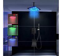 Black LED Concealed Shower Faucet Set LED Rainfall Shower Head Waterfall Spout 3-Way Mixer Tap Bathroom Shower-8 inch Full Set Full Set,Shower Faucet Kit(16 inch Full Set)