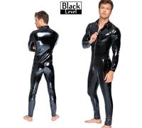 Black Level Men JUMPSUIT Shiny Vinyl Zip Stand-Up Collar, Tuta Nera Uomo Erotica