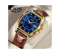 (Black) LIGE Men Watches Luxury Original Top Brand Leather Waterproof Luminous Diamond Dial Date Men's Quartz Watch