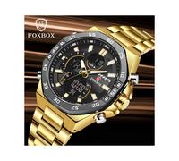 (Black) LIGE Top Brand FOXBOX 2024 New All Steel Men's Watch Digital Dual Display Night Light Waterproof Quartz Watch