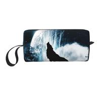 Black Lion Prints, trousse da viaggio per trucchi, portatile, semplice, con cerniera, per donne, Lupo Howling alla Luna, One Size, Astuccio per trucchi
