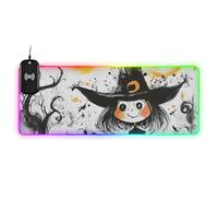 Black Little Witch Halloween Wirel Charging Glowing Gaming Mouse pad Flashy Desktop 89,9 x 39,9 cm mat for Mouse