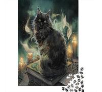Black Long-haired Gatto, Magic Book, Gotico Style Puzzle Sostenibili Con Motivi Per Adulti Da Gioco in Legno Di Alta Qualità 70x50cm/1000pcs