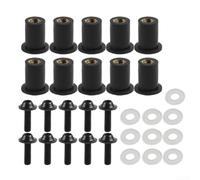 Black M5x16mm Windscreen Screws Set for Motorcycles | Direct fit replacement, black anodized finish, M5x16mm size, includes rubber nuts, no per modification needed